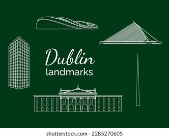 illustration in style of flat design on the theme of Dublin landmarks.