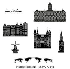 illustration in style of flat design on the theme of Amsterdam.