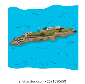 illustration in style of flat design on the theme of Alcatraz island.