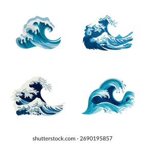 Ilustración en estilo de diseño plano sobre el tema del agua de mar y las olas.