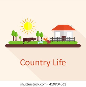 illustration in style of flat design on the theme of country life.