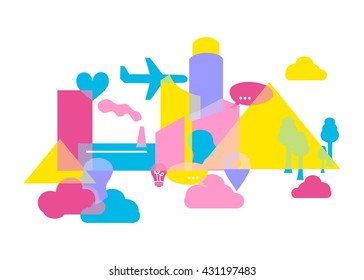 illustration in style of flat design on the theme of modern life.