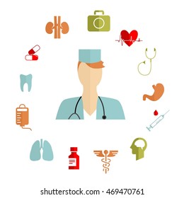 illustration in style of flat design on the theme of medicine and health.
