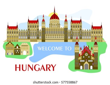 illustration in style of flat design on the theme of hungary.