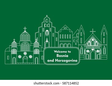 illustration in style of flat design on the theme of Bosnia and Herzegovina.
