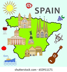 Illustration in the style of a flat design on the theme of spain.