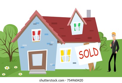 illustration in style of flat design on the theme of home sales.