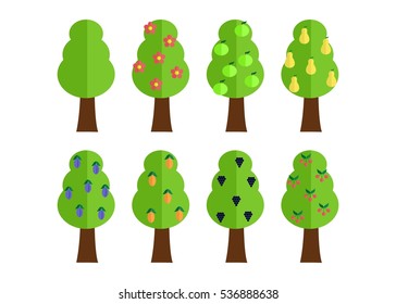 the illustration in style of flat design - a set of trees.