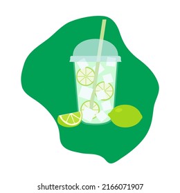 Illustration in the style of a flat mojito cocktail on a white background
