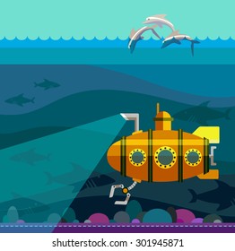 Illustration of style flat with sea landscape