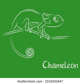 Illustration in the style of line art on the theme of animalism with a chameleon.
