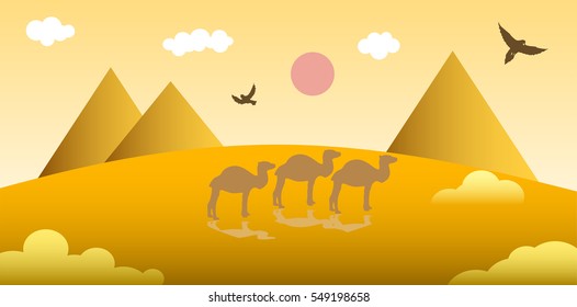 illustration in style of material design with desert landscape.
