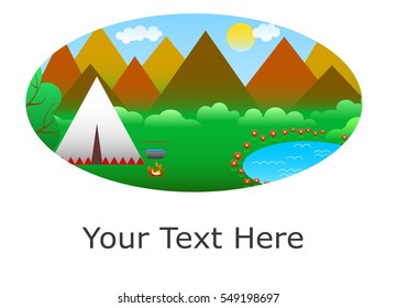 illustration in style of material design with mountain landscape.