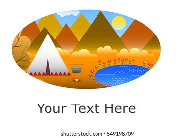 illustration in style of material design with mountain landscape.