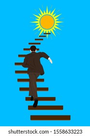 Illustration in the style of material design on the theme of running on the stairs