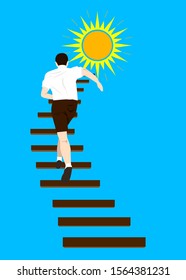 Illustration in the style of material design on the theme of running on the stairs.
