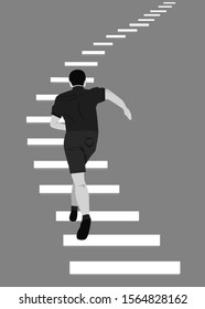 
Illustration in the style of material design on the theme of running on the stairs.