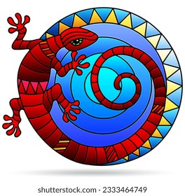 Illustration in the style of stained glass with abstract lizard, animal isolated on a white background