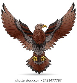 Illustration in the style of stained glass with abstract bird, animal isolated on a white background