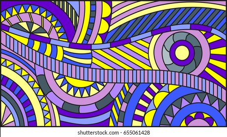 Illustration in the style of stained glass , abstract background with lines and circles