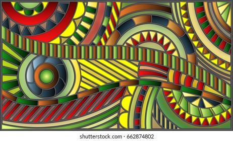 Illustration in the style of stained glass , abstract background with lines and circles