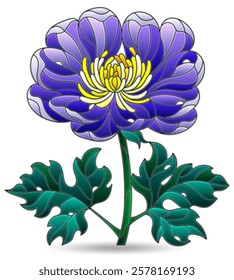 Illustration in the style of stained glass with flower, figure isolated on a white background