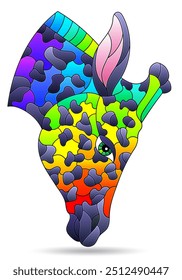 Illustration in the style of stained glass with giraffe, animal isolated on a white background
