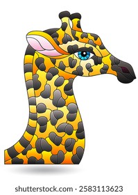 Illustration in the style of stained glass with giraffe, animal isolated on a white background