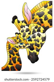 Illustration in the style of stained glass with giraffes, animals isolated on a white background