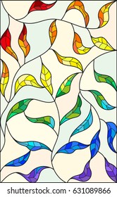 Illustration in the style of stained glass with leaves painted in a rainbow on a light background