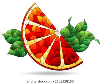 Ilustração no estilo de vitrais com fatia laranja, fruta isolada em um fundo branco