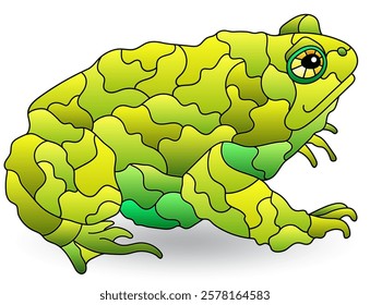 Illustration in the style of stained glass with toad , animal isolated on a white background