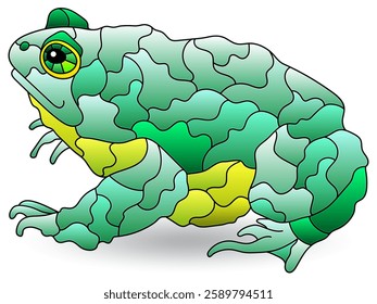 Illustration in the style of stained glass with toad , animal isolated on a white background