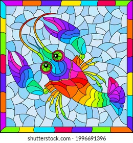 An illustration in the style of a stained glass window with a bright rainbow cancer, a rectangular image in a bright frame
