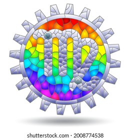 Illustration in the style of a stained glass window with the zodiac sign virgo, a figure isolated on a white background