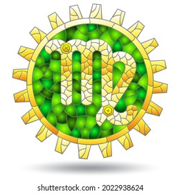 Illustration in the style of a stained glass window with the zodiac sign virgo, a figure isolated on a white background