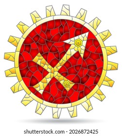 Illustration in the style of a stained glass window with the zodiac sign Sagittarius, the symbol is isolated on a white background