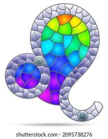 Illustration in the style of a stained glass window with the zodiac sign leo, the sign is isolated on a white background