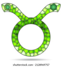 Illustration in the style of a stained glass window with the zodiac sign Taurus, the symbol is isolated on a white background