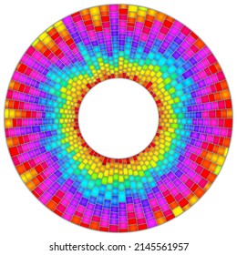 An illustration in the style of a stained glass window with a bright rainbow frame isolated on a white background