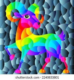 An illustration in the style of a stained glass window with an abstract rainbow ramon a gray dackground, a rectangular image