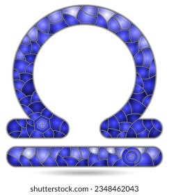 An illustration in the style of a stained glass window with the zodiac sign Libra, a figure isolated on a white background, tone blue