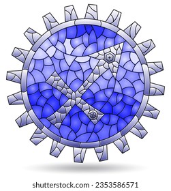 Illustration in the style of a stained glass window with the zodiac sign Sagittarius, the symbol is isolated on a white background, tone blue