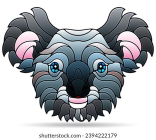 Illustration in the style of a stained glass window with the muzzle of a koala bear , portrait isolated on a white background