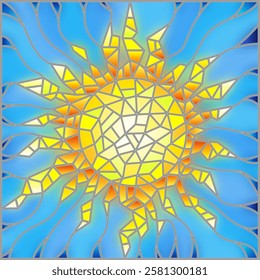 Illustration in the style of a stained glass window abstract sun