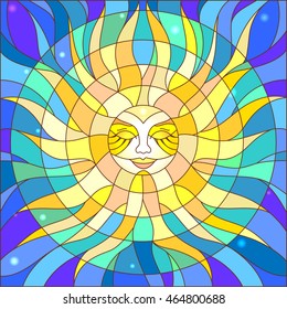 Illustration in the style of a stained glass window abstract sun