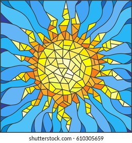 Illustration In The Style Of A Stained Glass Window Abstract Sun