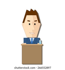 Illustration of styled boss speaking behind a podium on the white background