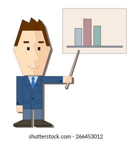 Illustration of styled speaker with pointer and presentation on the white background
