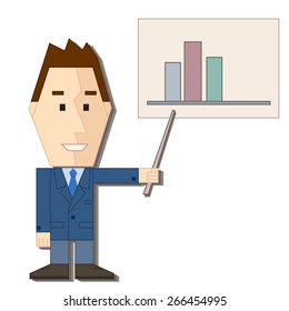 Illustration of styled speaker with pointer and presentation on the white background